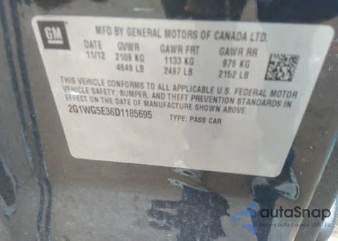 2013 Chevrolet Impala Lt z USA, uszkodzony, nr VIN 2G1WG5E36D1185695